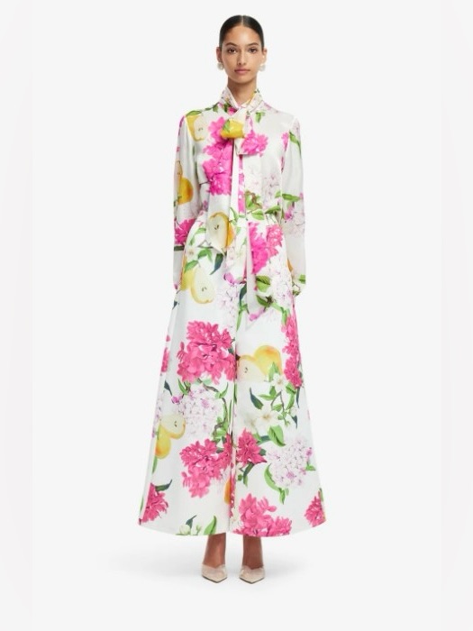 Leo Lin Candied Pear & Floral Print Wide Leg Pants Au8/Us4 Nwot